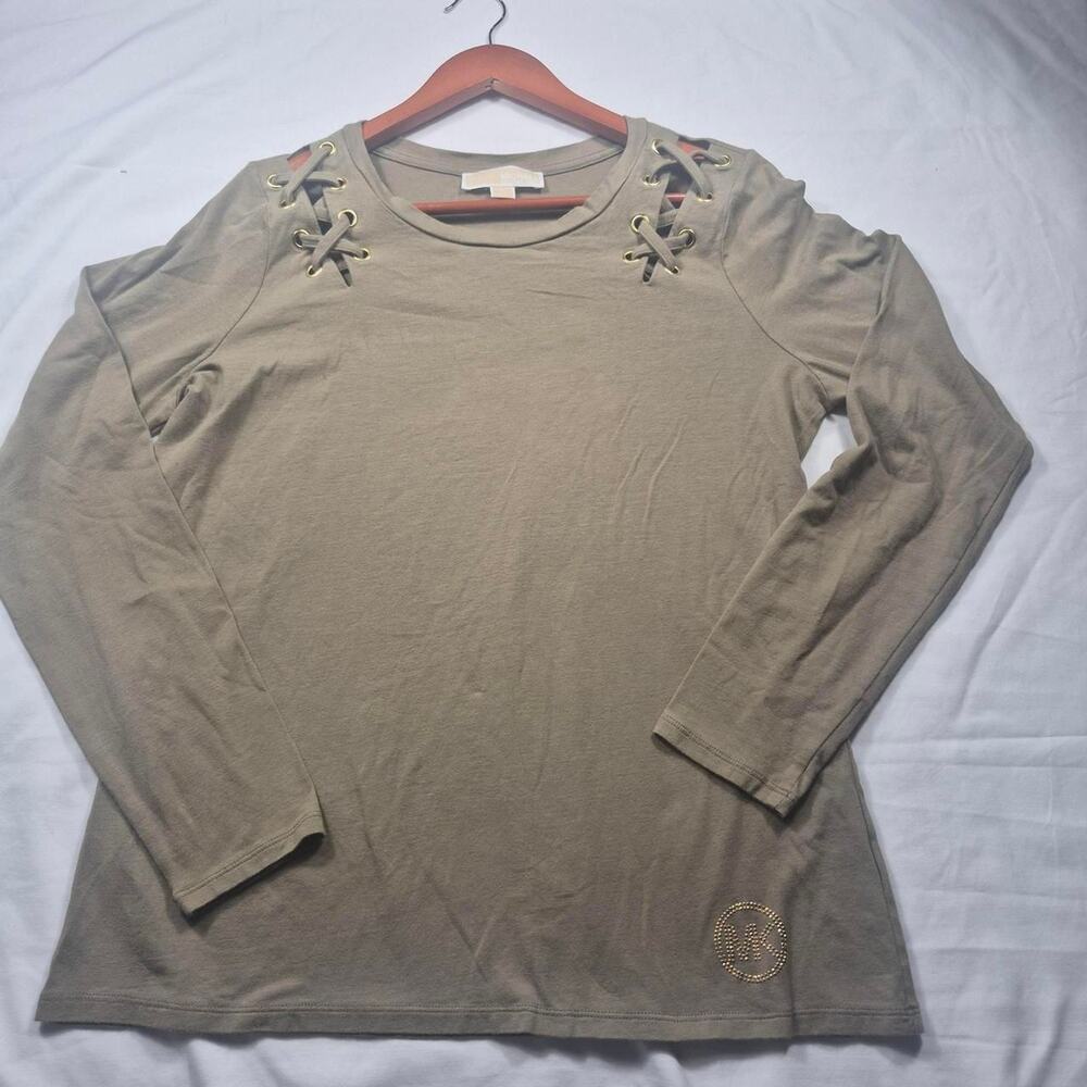 Michael-kors Women's Long Sleeve Green X Shoulder design sz L